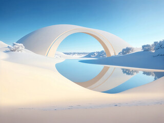 Naklejka na ściany i meble Dune in winter with portal, Generative AI Illustration.