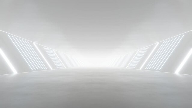 Abstract white futuristic geometric tunnel, architecture design concept, Loop animation.