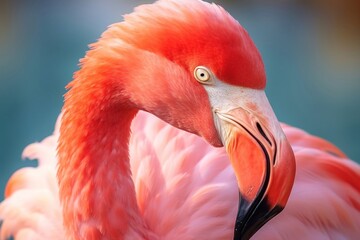 Close up Portrait of a Pink Flamingo. Generative AI