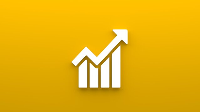 Minimalistic graphics icon up, business strategy. 3d rendering of a flat icon on a yellow background.