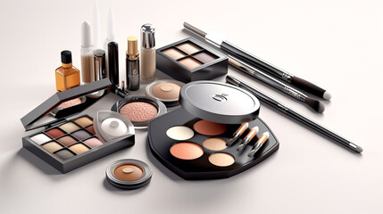 a large set of accessories for a cosmetologist stylist on a white background. Generative Ai. 