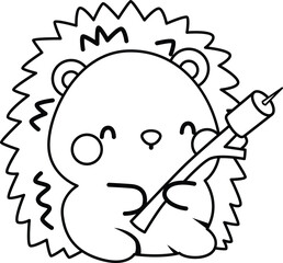 a vector of a hedgehog in black and white coloring