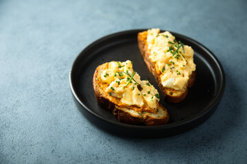Homemade scrambled eggs on toast