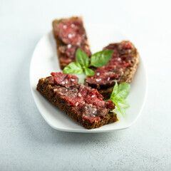 Venison steak tartare on toast