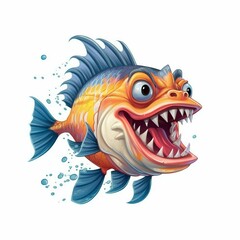 Obraz na płótnie Canvas Angry Piranha Cartoon Character on White Background. Generative ai