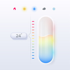 Glass weather thermometer with liquid and icons to visualize temperature and natural phenomena.