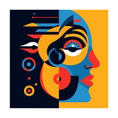 Abstract face components are created using geometric forms using vector illustration art
