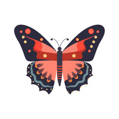 Printed pattern of a bright butterfly with Polka-dotted patterns and a design element isolated on white background vector illustration art