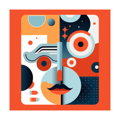 Geometric forms are used to create abstract face components using vector illustration art