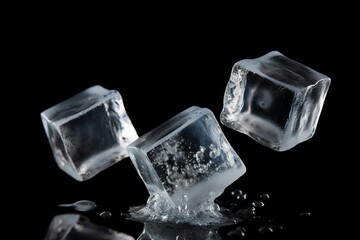 Obraz premium Three ice cubes, isolated on dark black background