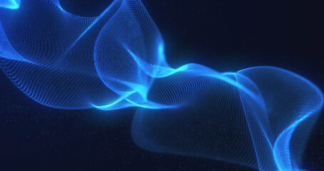 Abstract wavy particle shape, digital wave from dots, futuristic background.