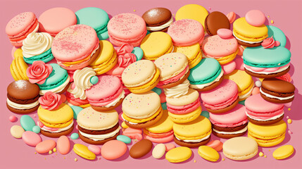 Fototapeta na wymiar A large number of sweets, this is a real palette of sweets. A variety of shades and surprise taste buds with a combination of different flavors and textures, Generative AI