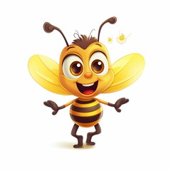 Cartoon Cute Happy Honey Bee on White Background with Margins. Generative ai
