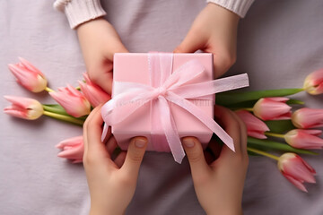 Obraz na płótnie Canvas gift box with pink ribbon