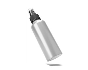 Aluminum Cosmetic Spray Bottle packaging isolated on transparent background, prepared for mockup, 3D render.