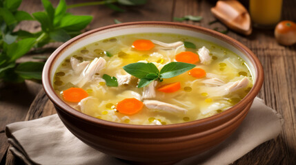 chicken soup with vegetables - obrazy, fototapety, plakaty