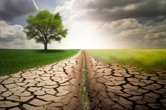Dry landscape. Climate change and drought concept.Image ai generate. Generative AI