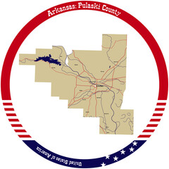 Map of Pulaski County in Arkansas, USA arranged in a circle.
