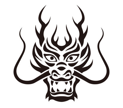 Year Of The Dragon Black And White Vector Zodiac Symbol Isolated On A White Background. 