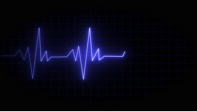 Heartbeat line with neon effect in a smooth loop. EKG heart rate monitor Heartbeat Loopable. heart-shaped cardiogram with a heat pulse and blue illumination neon light background animation loop