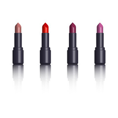 Set of multicolored lipstick, 3D vector illustration.