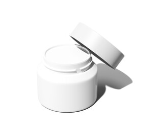 Blank white Plastic Cosmetic Cream Jar isolated on transparent background, prepared for mockup, 3D render.	