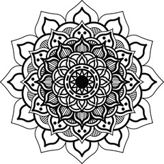 Mandala simple and basic for beginners, seniors and children. Mehndi flower pattern for Henna drawing and tattoo. Decoration in ethnic oriental, Indian style.