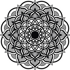Mandala simple and basic for beginners, seniors and children. Mehndi flower pattern for Henna drawing and tattoo. Decoration in ethnic oriental, Indian style.