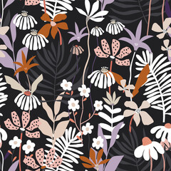 Seamless floral high detailed pattern. Botanical trendy texture for fabric, textile, apparel. Vector background
