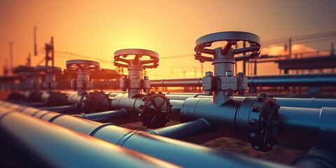 AI Generated. AI Generative. Oil gas pipe transportation. Business industry at sunset sky evening. Graphic Art - obrazy, fototapety, plakaty