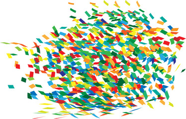 Scattered square particles ornament. Mosaic flight wind. Windy destroyed cell wall. Flight colored tiles flock direction stream.Leaf fall conditional parts single whole. Crash curved surface.