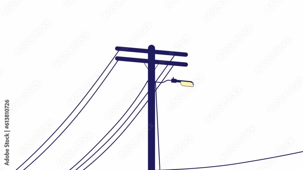 Poster wiring utility pole animation. flat outline style icon 4k video for web design. flickering outdoor l