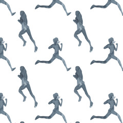 Sports at sunrise pattern.Running.Gymnastics.Morning gym.Watercolor silhouette sport isolated on white background.