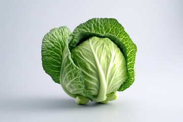 Obraz premium Crisp and Fresh: Head of Cabbage Isolated on a Clean White Background