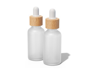 Blank Clear white amber dropper bottle packaging isolated on transparent background, prepared for mockup, 3D render.