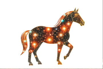 Starry glittering horse illustration on transparent background. Fantasy png element. Generative Ai.