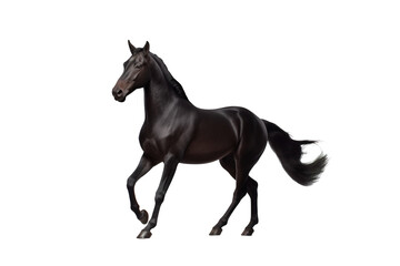 Fototapeta na wymiar Dark brown horse. Galloping young dark horse on a transparent background. Png element. Generative Ai.