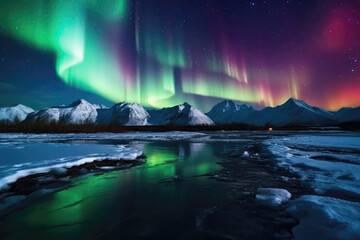 The Mesmerizing Glow Of The Northern Lights, Dancing In Vibrant Hues Across The Polar Sky. Generative AI
