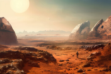 The Otherworldly Landscape Of Mars, With Its Rusty Red Hues And Rugged Terrain. Generative AI
