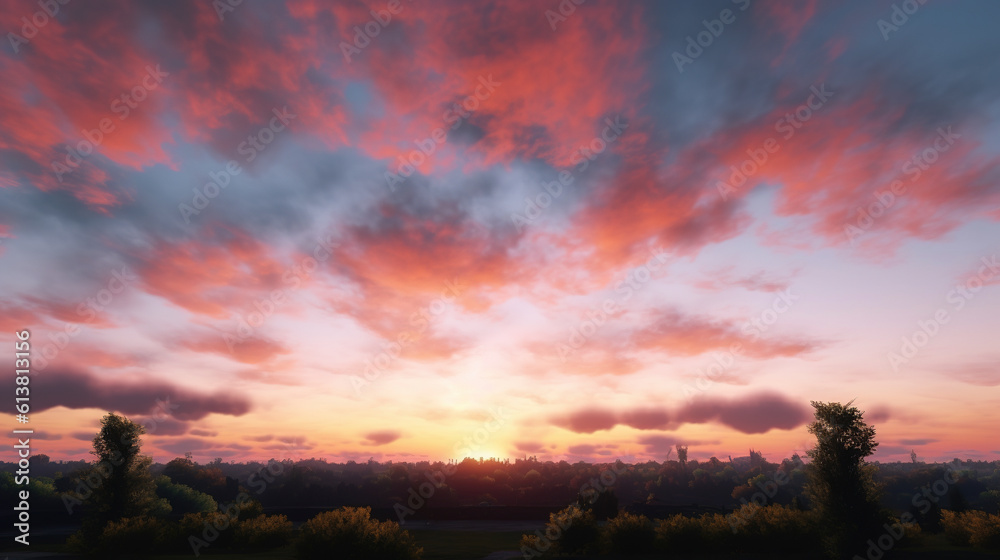 Wall mural beautiful sunrise sky background. created with generative ai
