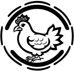 Black and white vector illustration of a hen, logo design of a hen