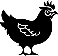 Black and white vector illustration of a hen, logo design of a hen