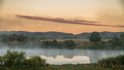 02-09-2022 Foggy lake, and orange sky, sunset
