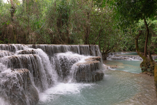 Kuang Si Beautiful Waterfalls, in Luang Phrabang, Laos.   