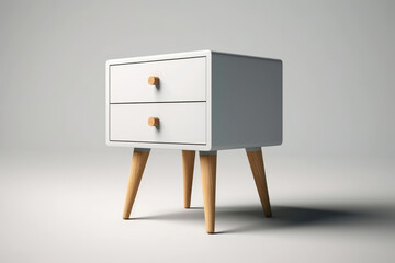 Nightstand Scandinavian Style On White Background. Generative AI