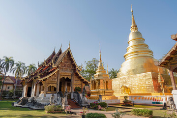 Naklejka premium Wat Phra Singh is a beautiful old temple in Chiang Mai, Chiag Mai Province, Thailand