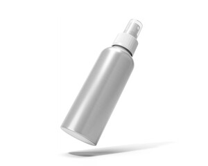 Blank White Aluminum Cosmetic Spray Bottle packaging isolated on transparent background, prepared for mockup, 3D render.