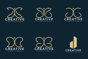 Butterfly set of creative abstract monogram logo design.