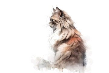 Art Portrait Of Cat Himalayan In Profile On White Background. Empty Space. Generative AI