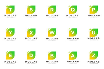 set of logotype letter initial with dot and molecule concept logo template.